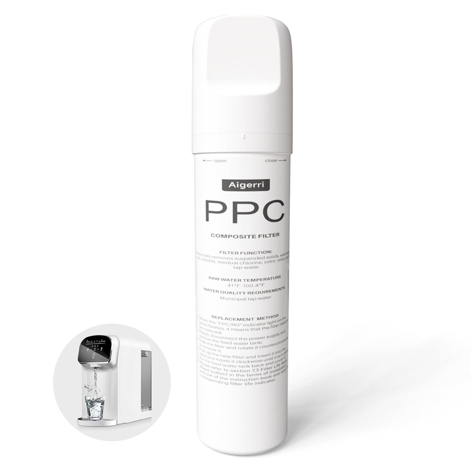 Aigerri PPC replacement cartridge delivers crisp, odor-free water at home.
