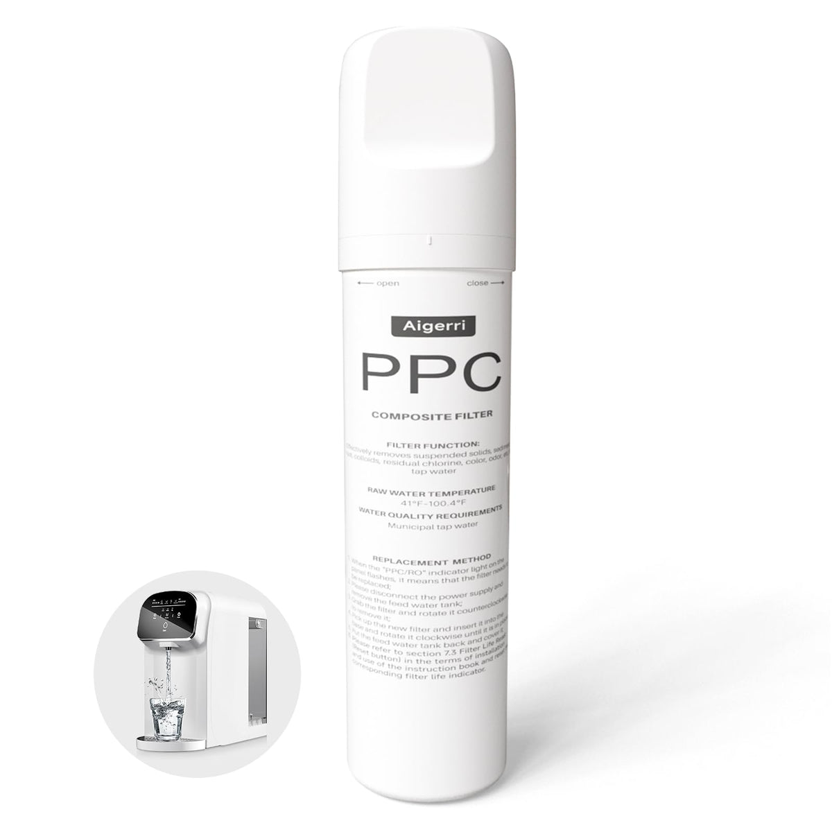 Aigerri PPC replacement cartridge delivers crisp, odor-free water at home.