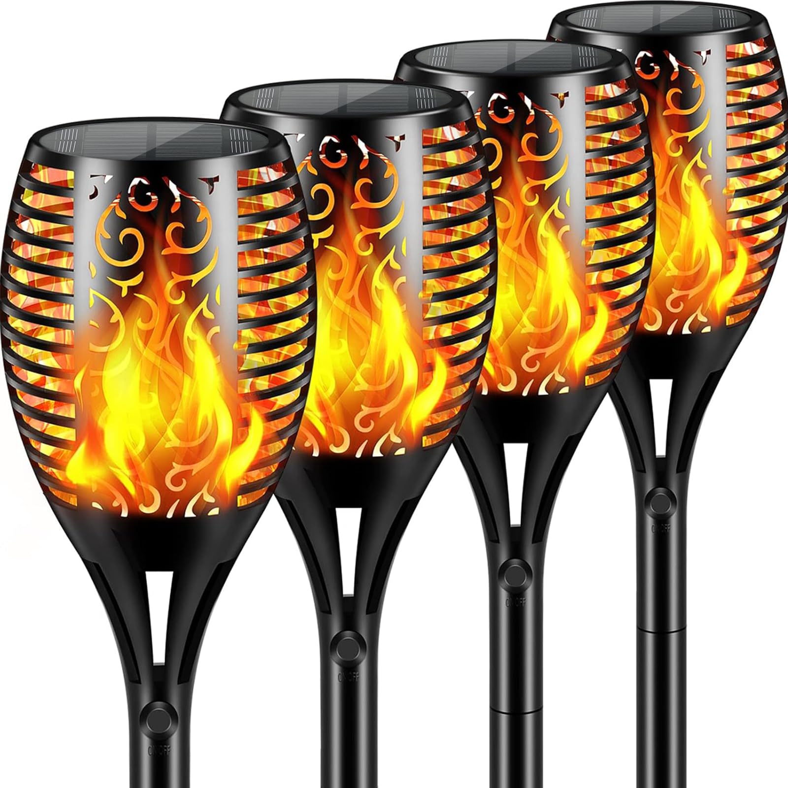 Aigleya solar lights with dancing flames brighten outdoor pathways at night