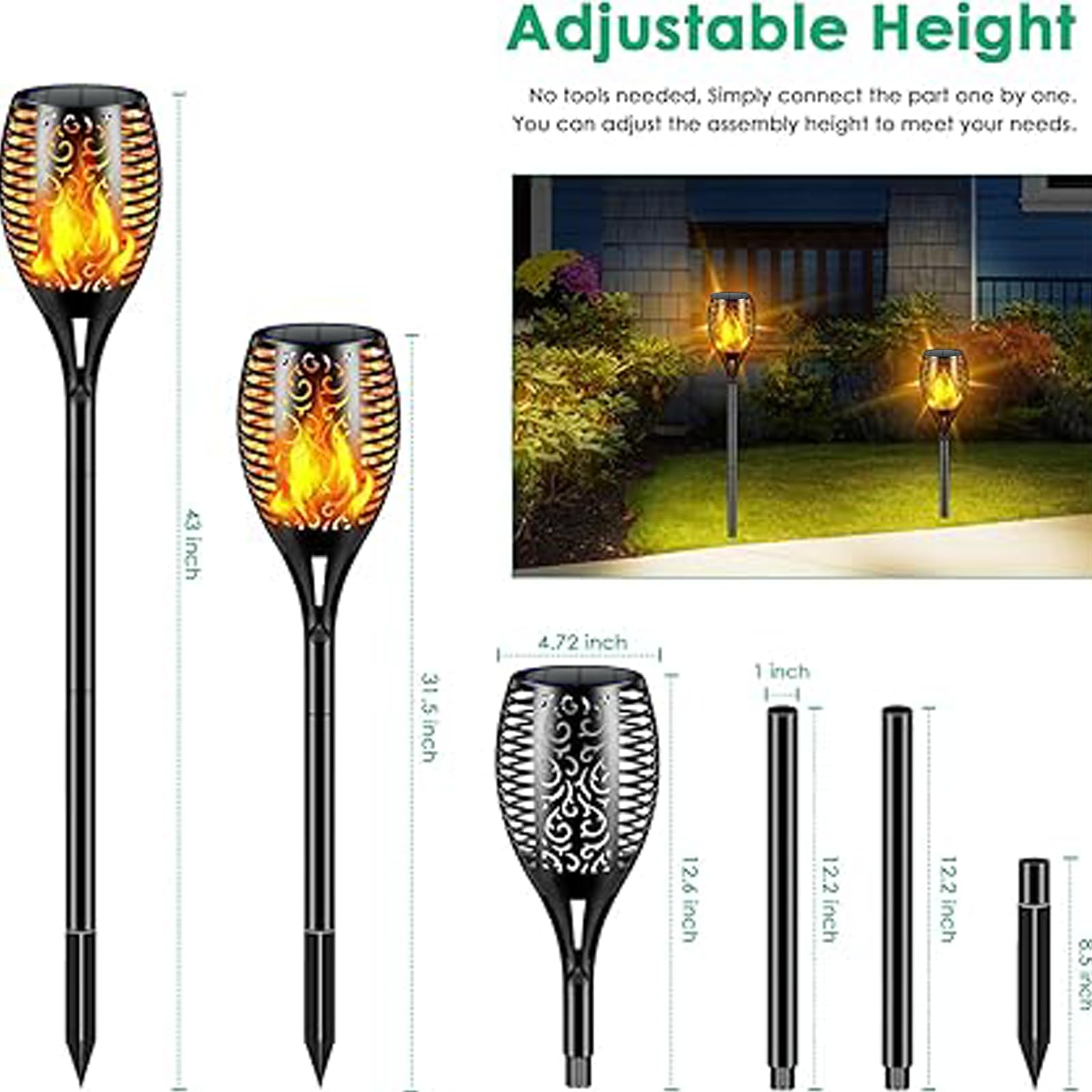 Aigleya solar torch lights create a warm amber glow along driveways