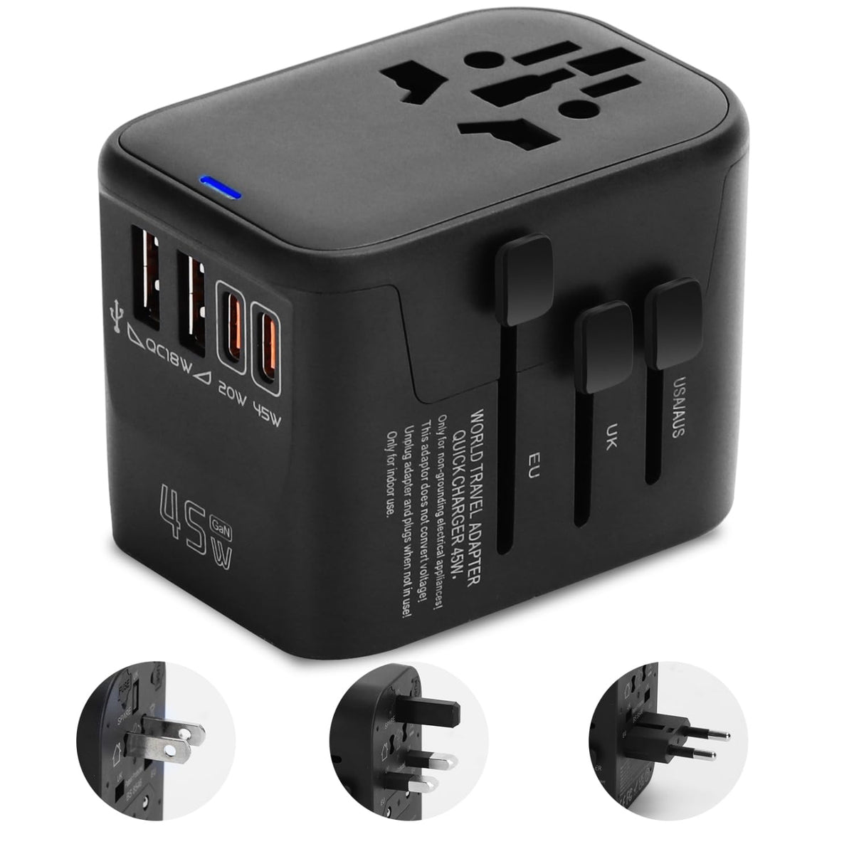 Aigostar 5-in-1 universal travel adapter for worldwide charging independence.