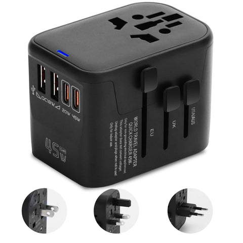 Aigostar 5-in-1 universal travel adapter for worldwide charging independence.