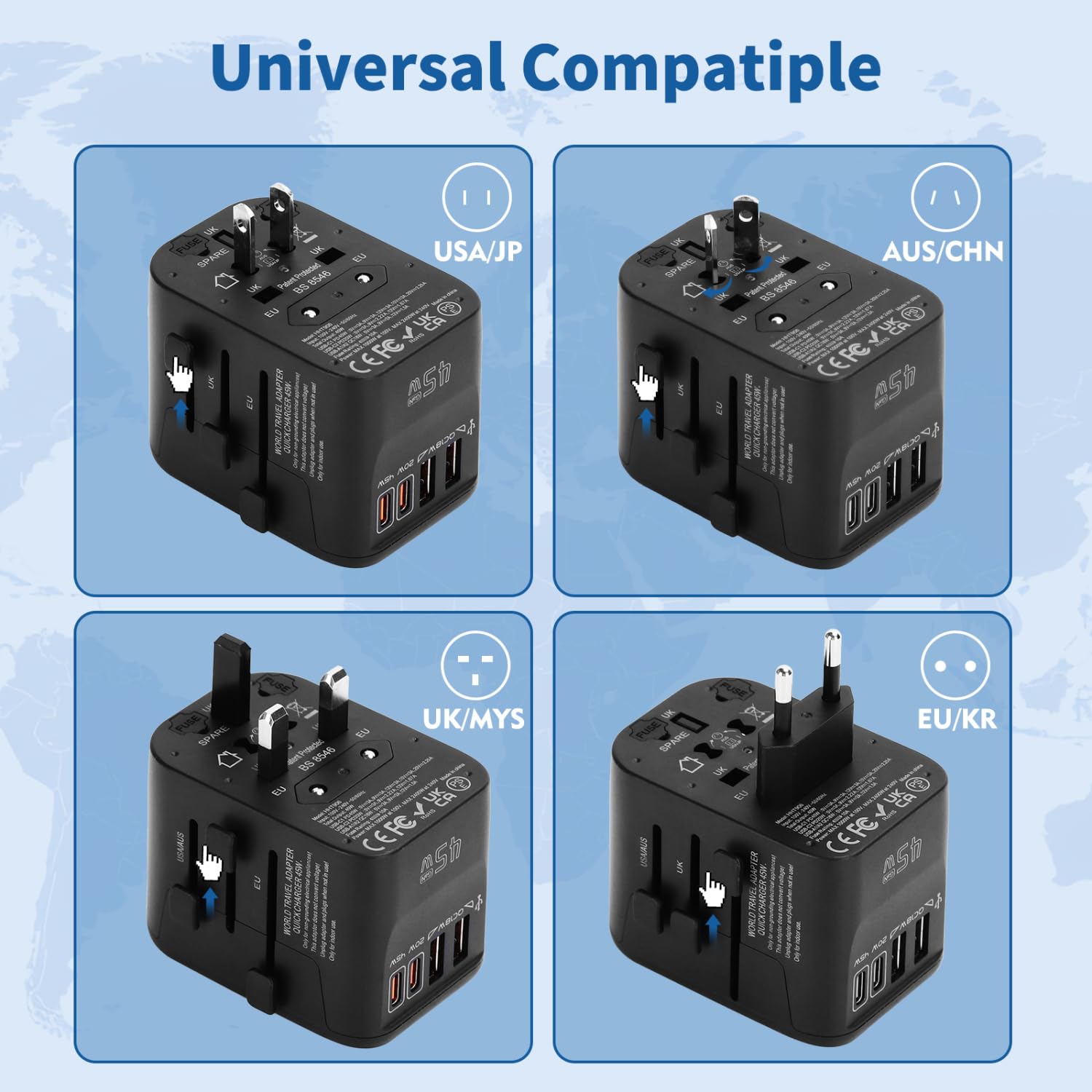 Aigostar US EU UK AU CHN outlets compatibility for international travel.
