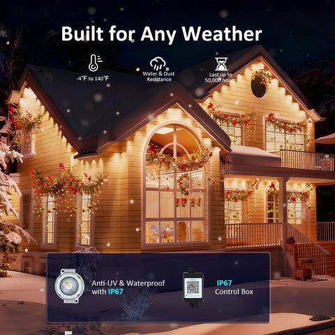 aiicrgb IP67 waterproof design withstands rain and snow for year-round use.
