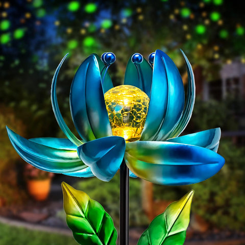 AIINY solar garden lights feature a lotus windmill with vibrant nighttime glow.
