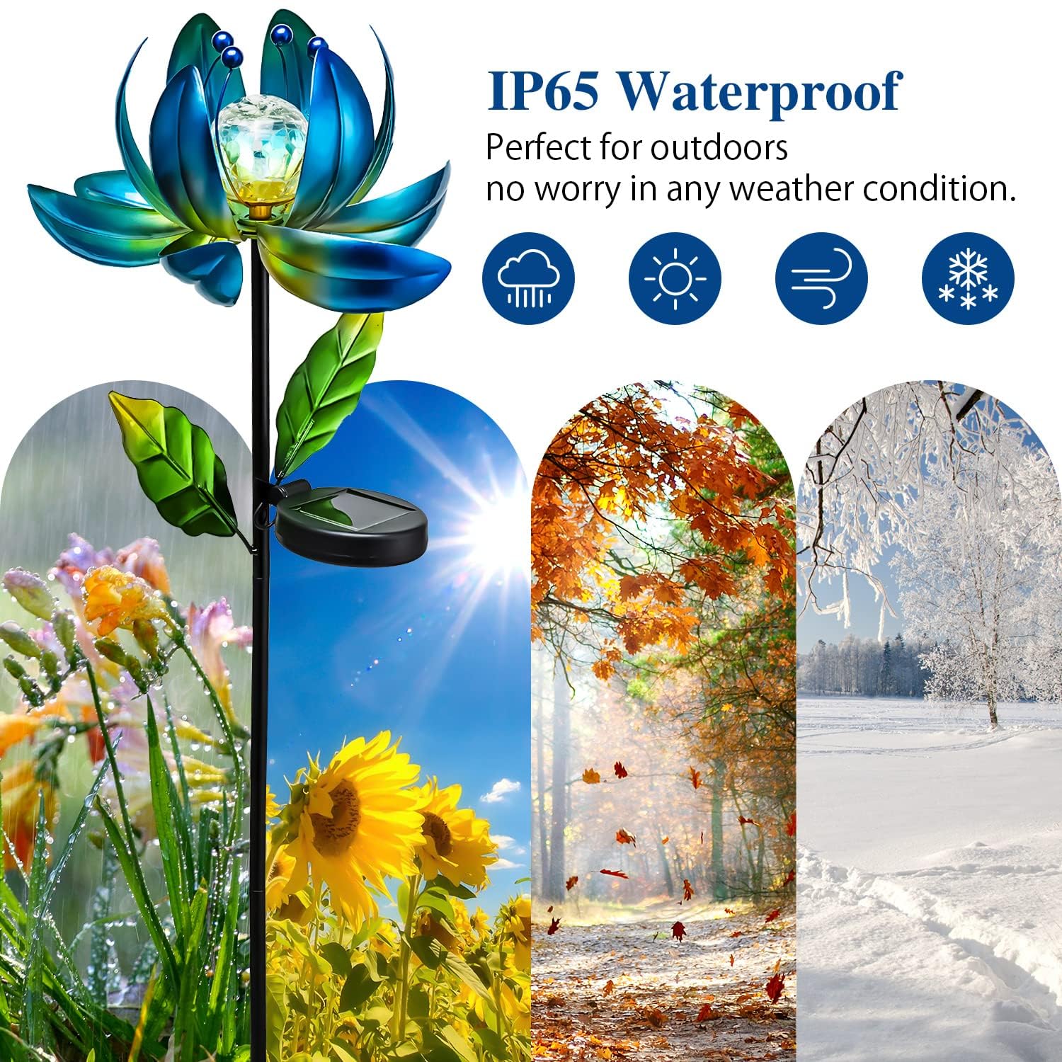 AIINY waterproof stake lighting keeps a spinning lotus windmill vibrant outdoors.