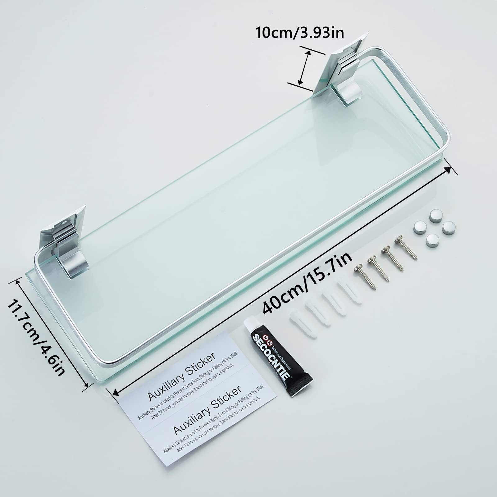 AIJALY aluminum frame silver shelf provides sturdy bathroom organization.