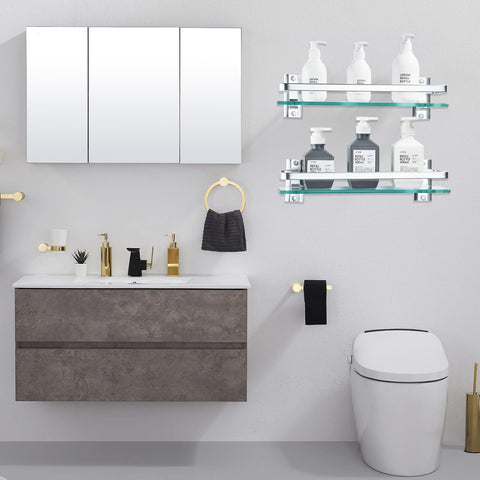 AIJALY tempered glass shelf 0.34 inch thick ideal for shower storage.