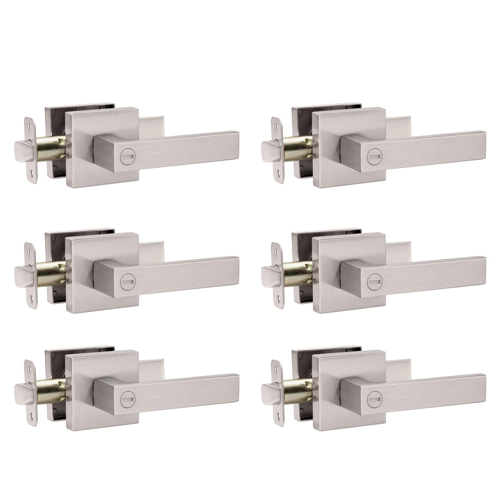 AIKKIL satin nickel keyless lever set for privacy in bedrooms and baths