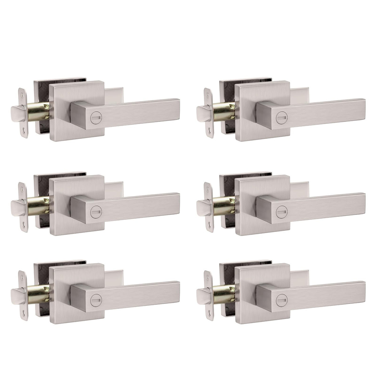 AIKKIL satin nickel keyless lever set for privacy in bedrooms and baths