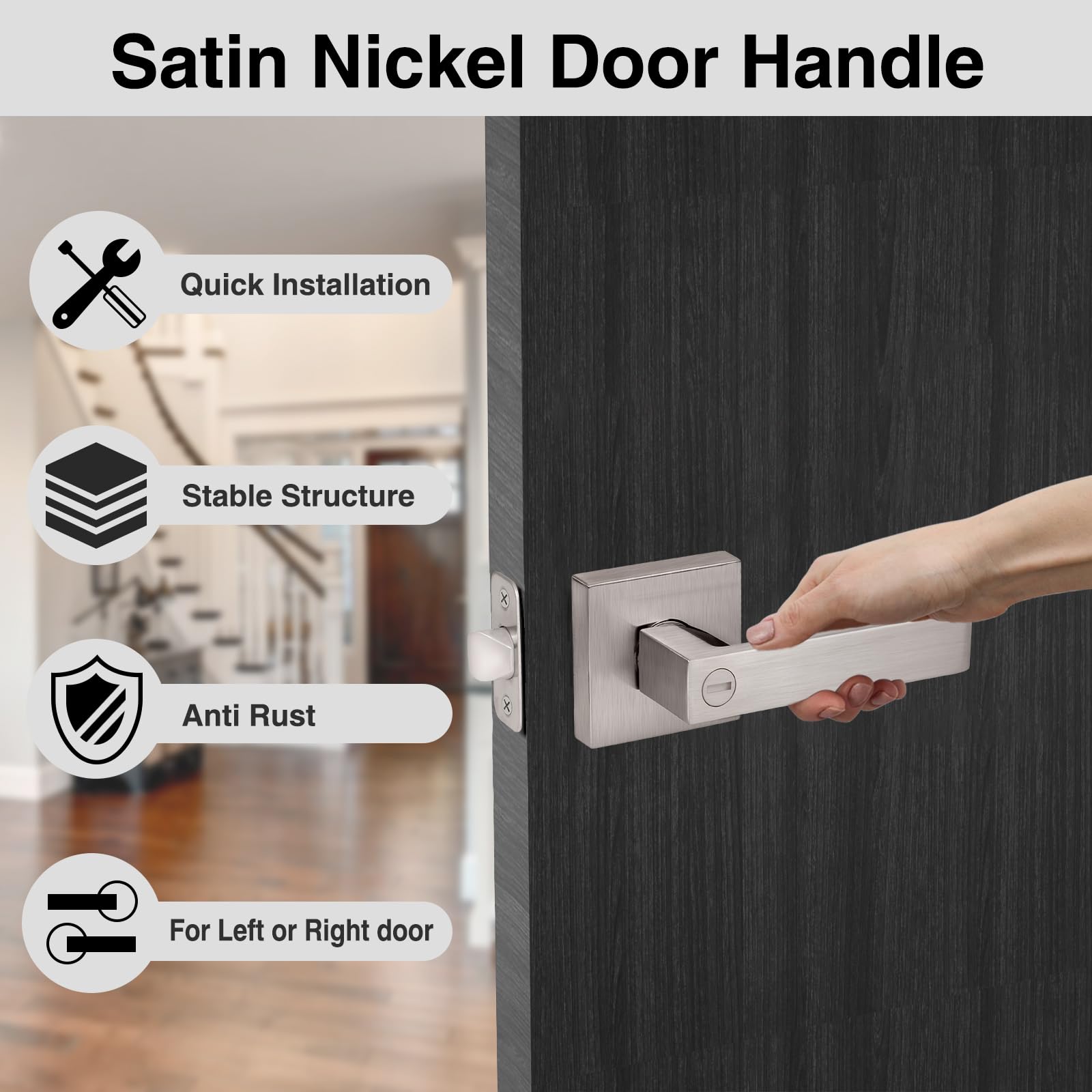 AIKKIL square door lock lever with satin nickel finish for modern doors