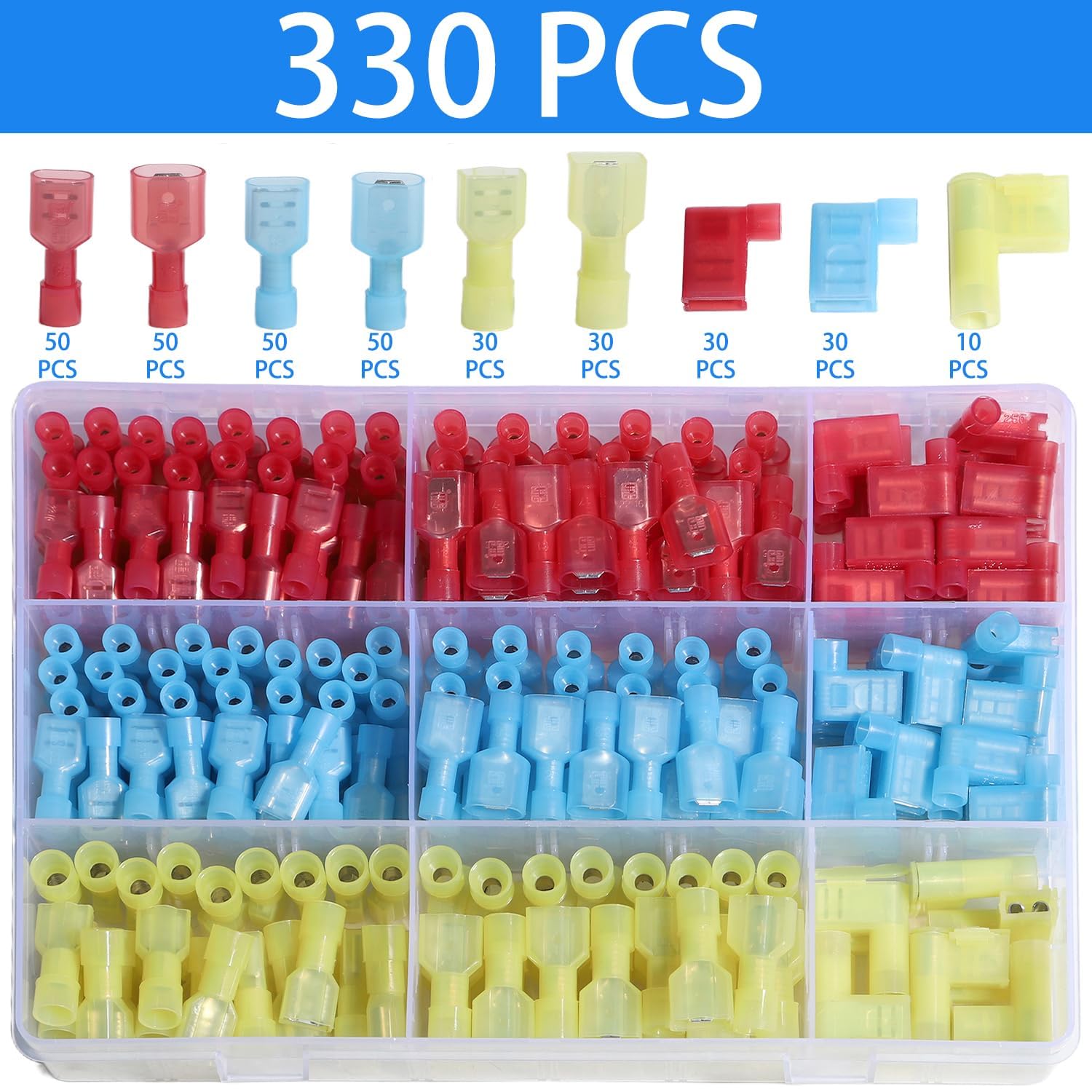 aikoolwer blue 16-14awg spade connector for medium-duty wiring.