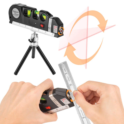 AikTryee laser level tool includes 8-foot ruler for imperial and metric references