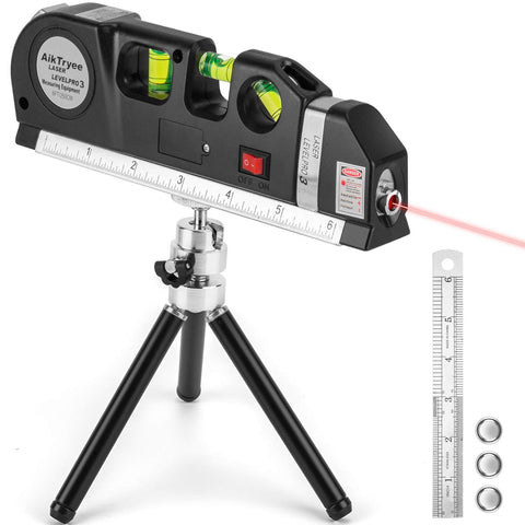 AikTryee laser level tool front view showing compact design for precise indoor projects