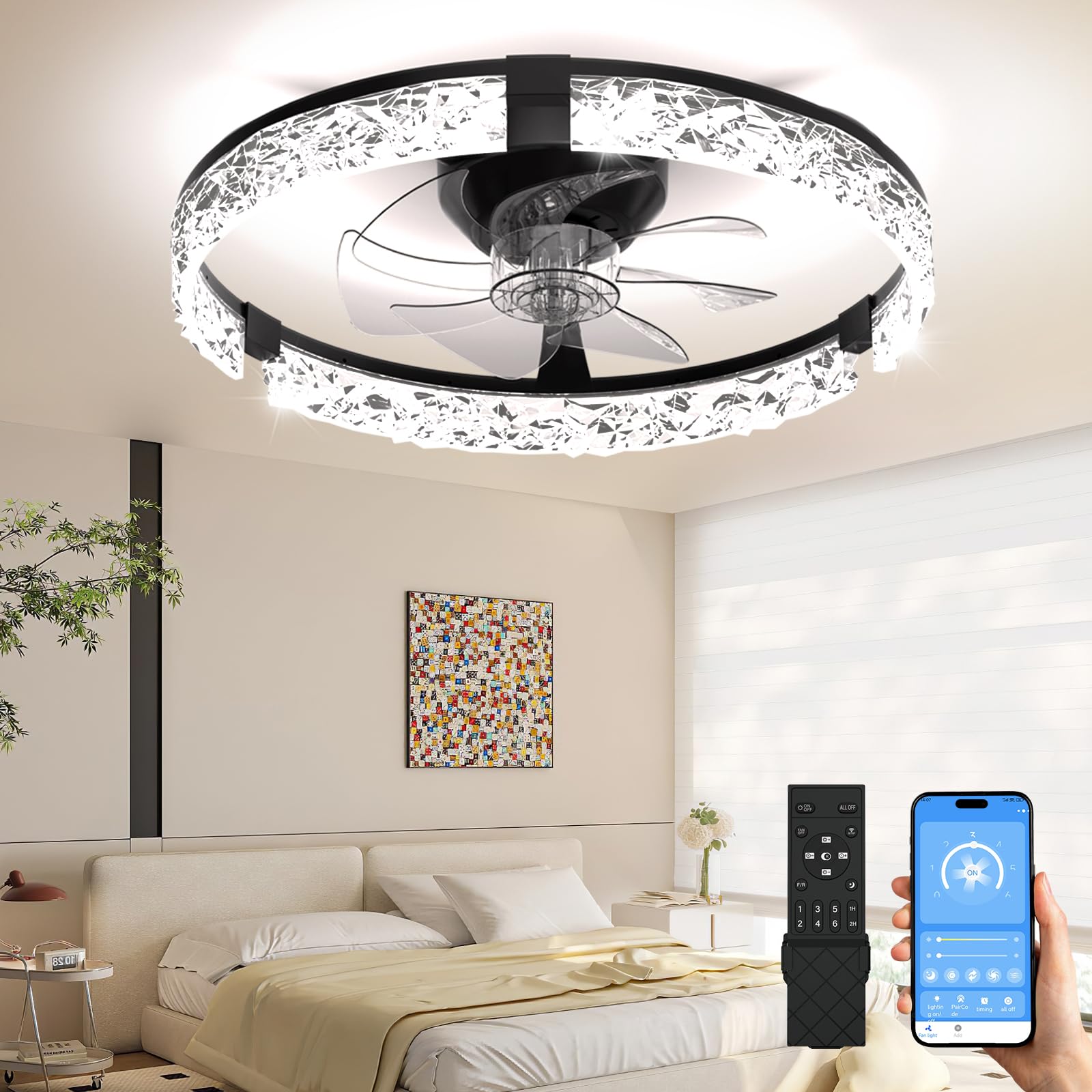 AIKVSXER 20-inch ceiling fan with light and remote for flexible comfort.