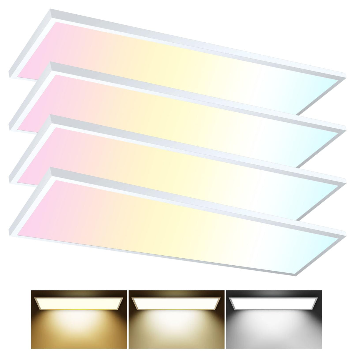 AIKVSXER 4-pack 1x4 flat panel light for bright, even garage illumination.