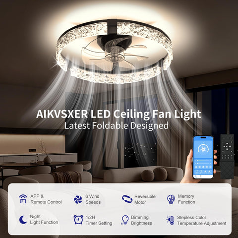 AIKVSXER low-profile ceiling fan shown in a modern room for quiet nights.