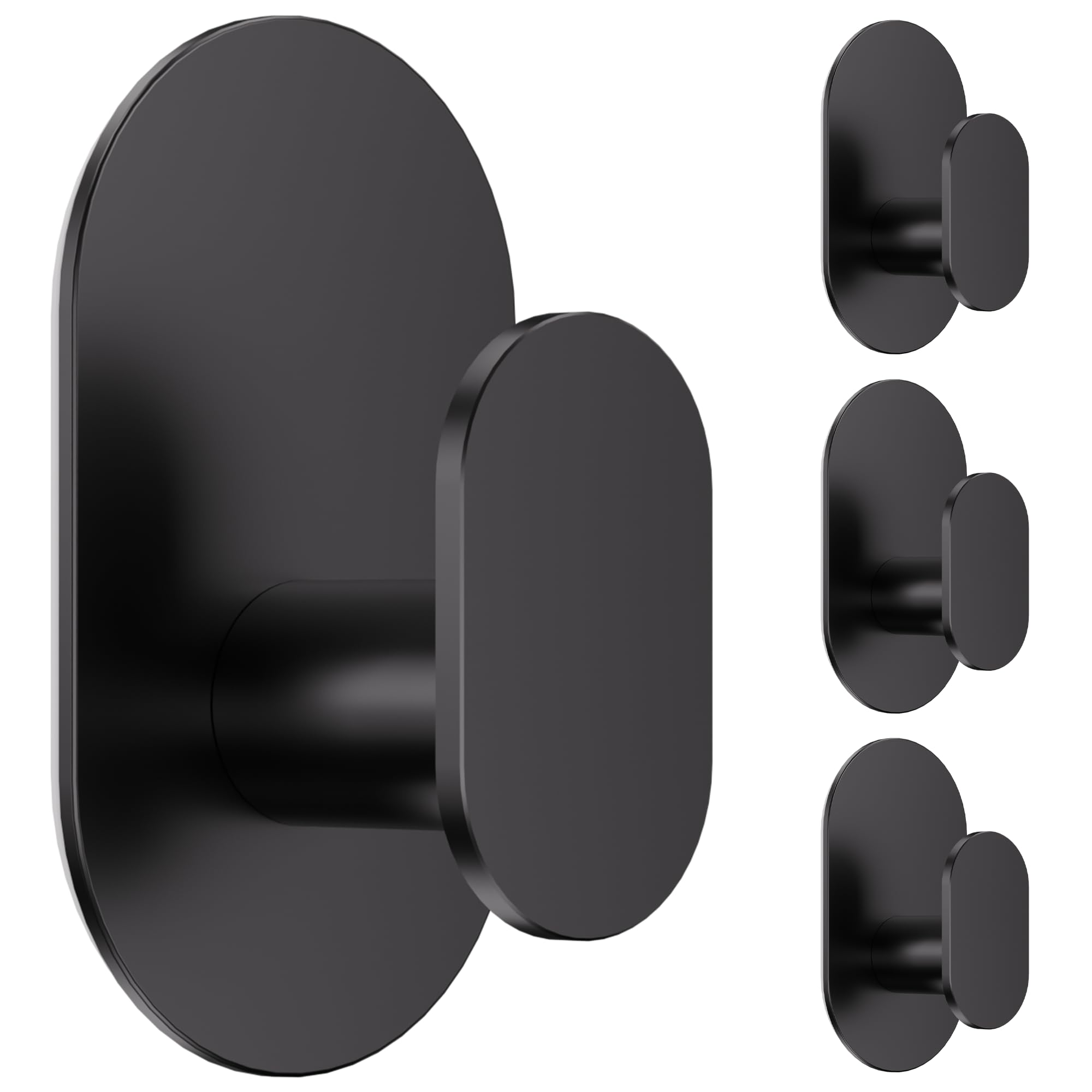 Aikzik adhesive hooks closeup in matte black showing strong hold