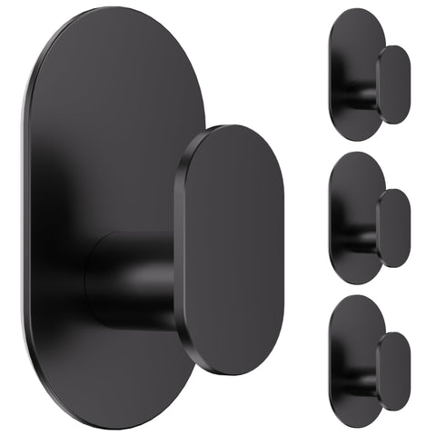 Aikzik adhesive hooks closeup in matte black showing strong hold