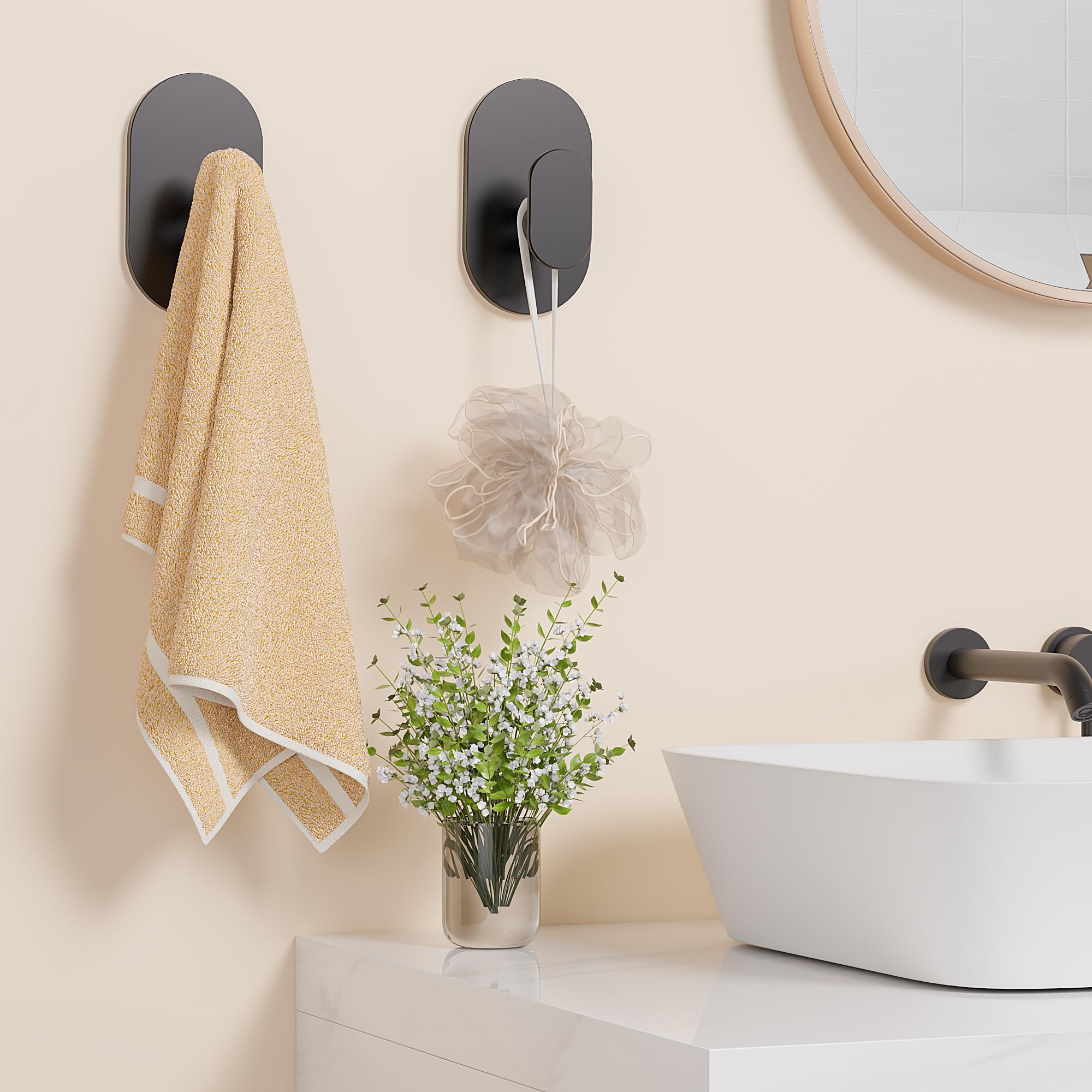 Aikzik adhesive hooks with robe on hook in hallway