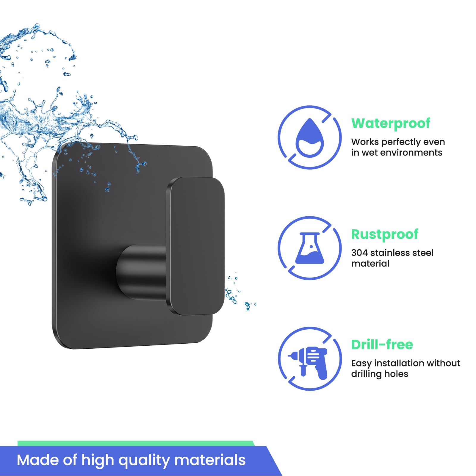 Aikzik waterproof stainless steel hook resists rust in humid bathrooms.