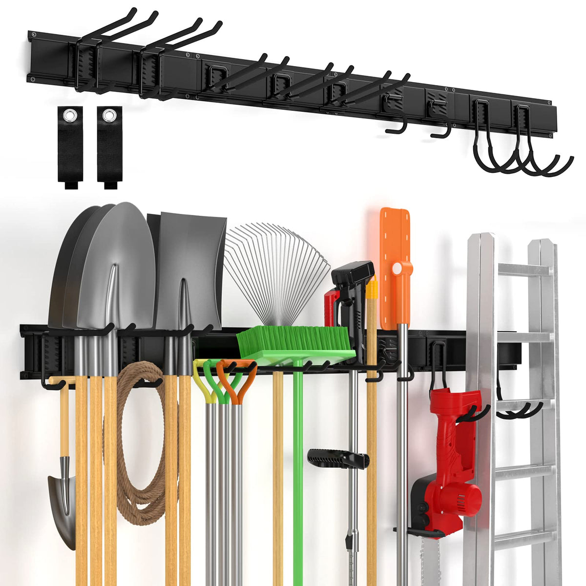Ailadl wall mount tool rack keeps garage tools neatly organized and accessible