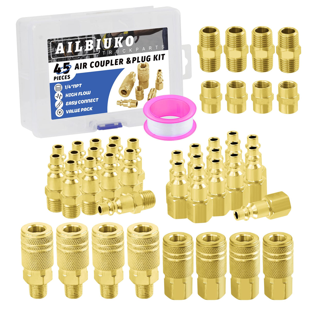 Ailbiuko air coupler kit packaged set for fast, tidy tool deployment