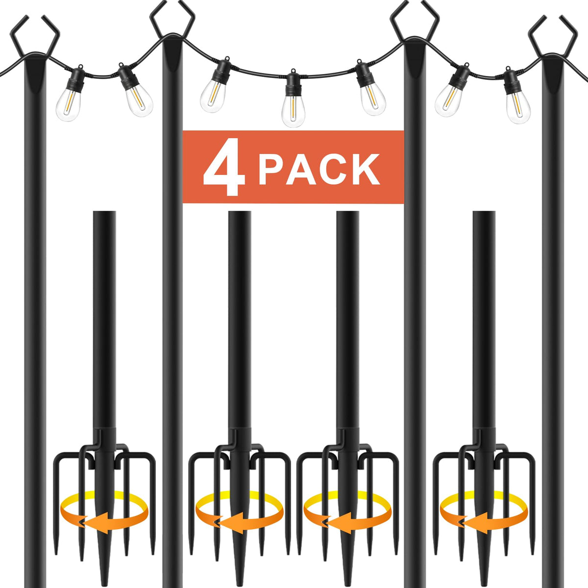 AILBTON 10ft string light poles in a 4-pack ready for outdoor lighting setup
