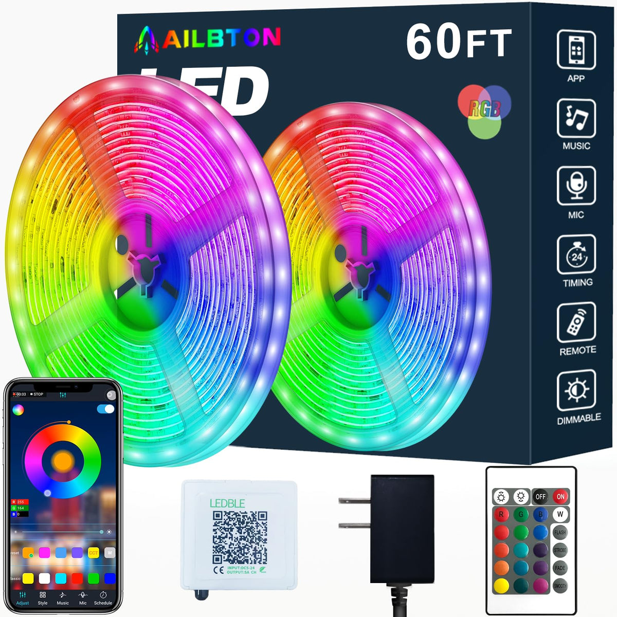 AILBTON 60ft LED strip for ambient room lighting