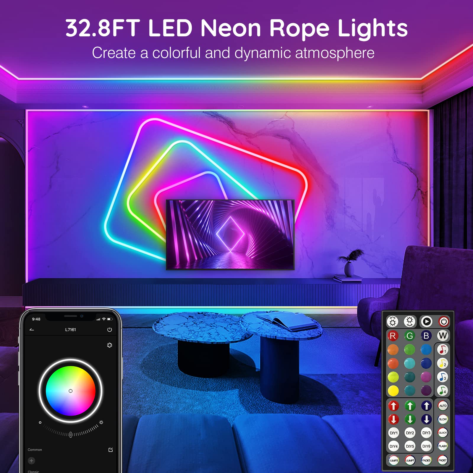 AILBTON neon rope lights synchronize with music for immersive moods