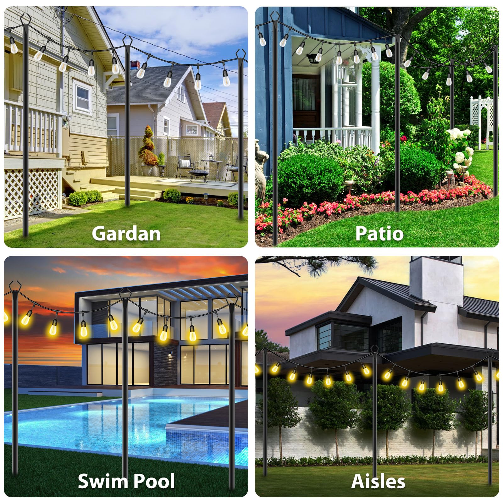 AILBTON outdoor light poles with fence brackets for secure hanging lights