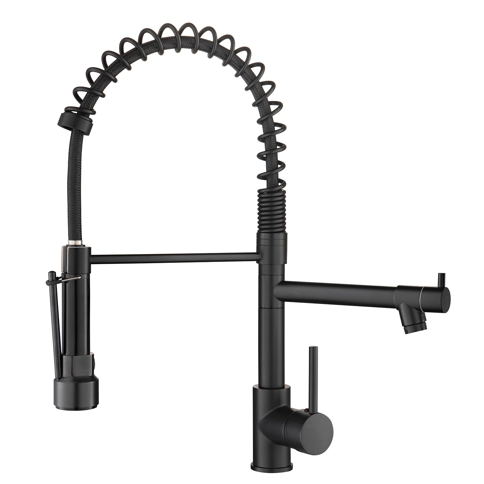 AIMADI black kitchen faucet sprayer close-up showing smooth operation for quick cleaning.