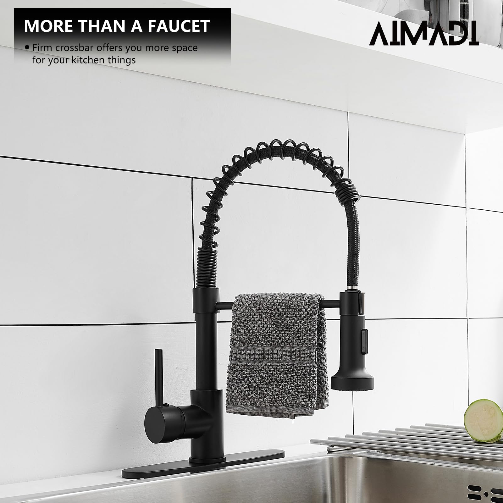 AIMADI black kitchen faucet with two-function sprayer for precise water control