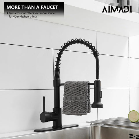 AIMADI black kitchen faucet with two-function sprayer for precise water control