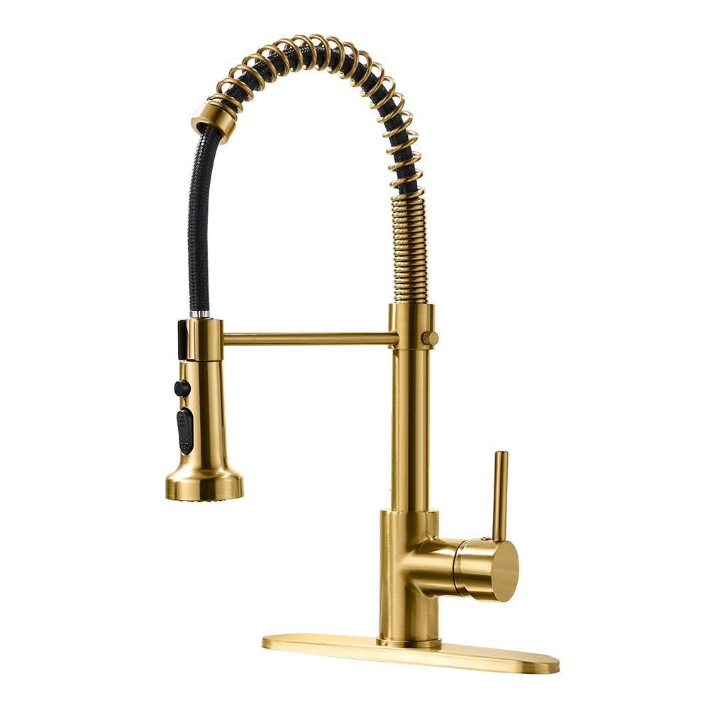 AIMADI gold kitchen faucet with pull-down sprayer for easy reach and multitasking