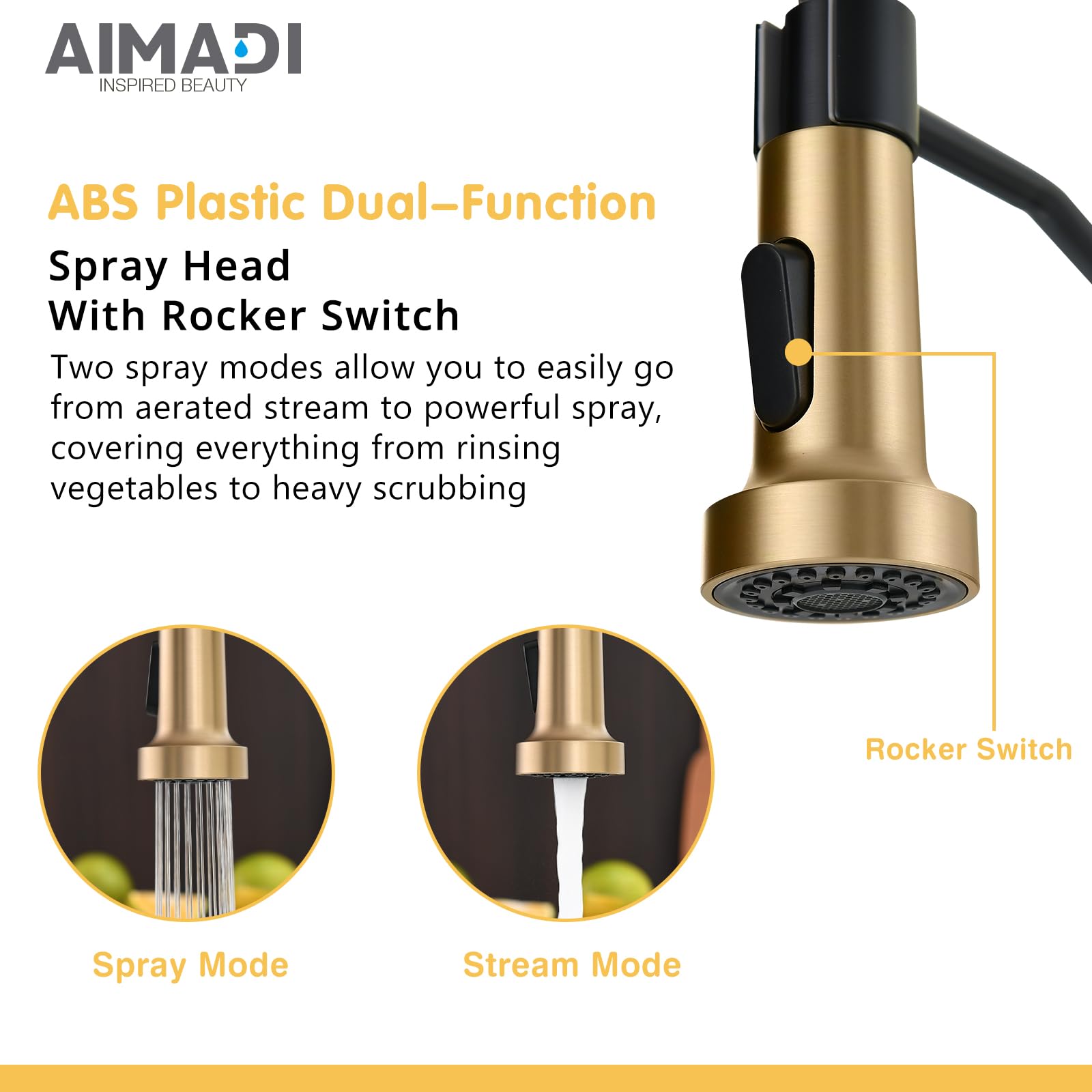 AIMADI pull-down sprayer with dual-mode operation for versatile cleaning and filling