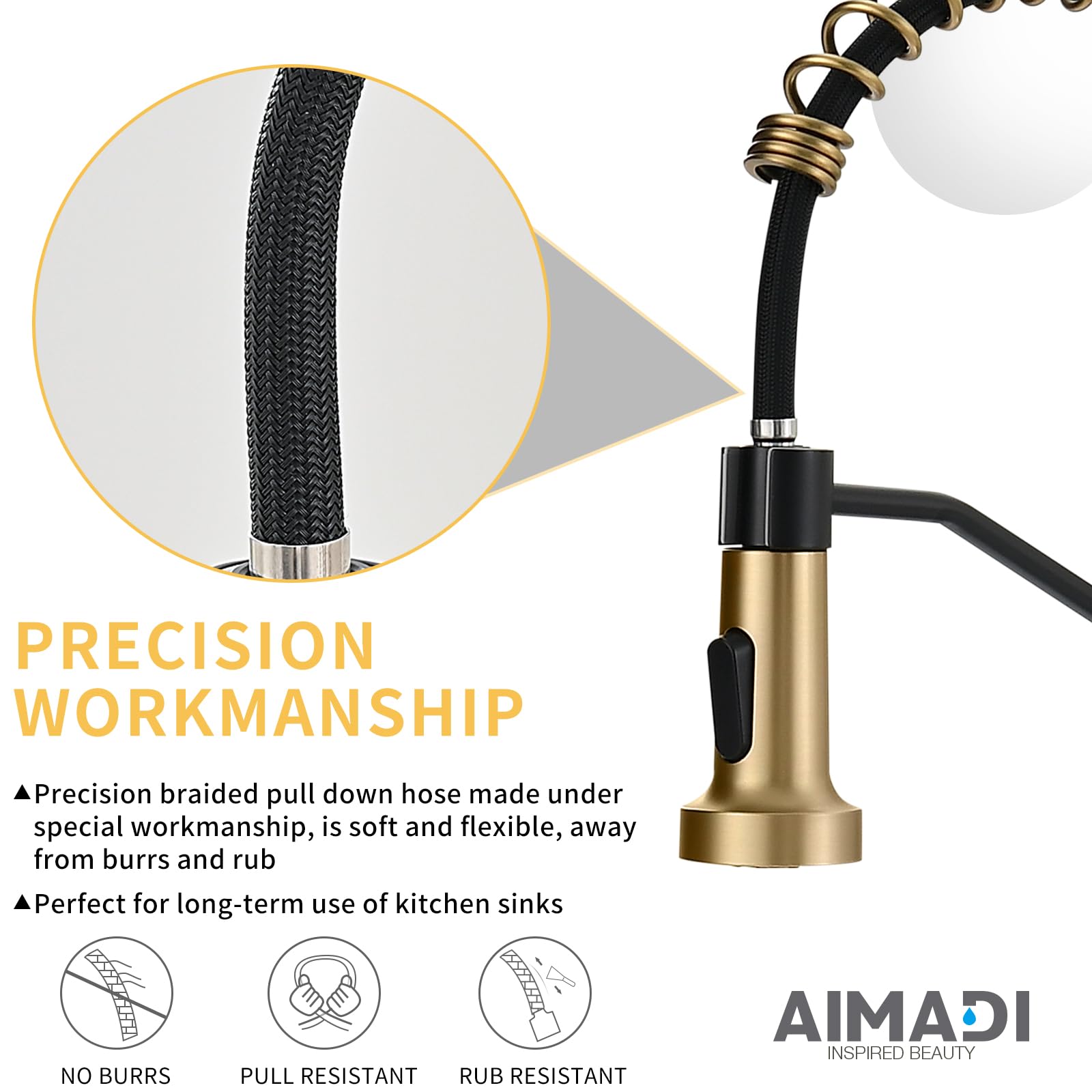 AIMADI lead-free brass body and PEX hose ensure safe, durable use