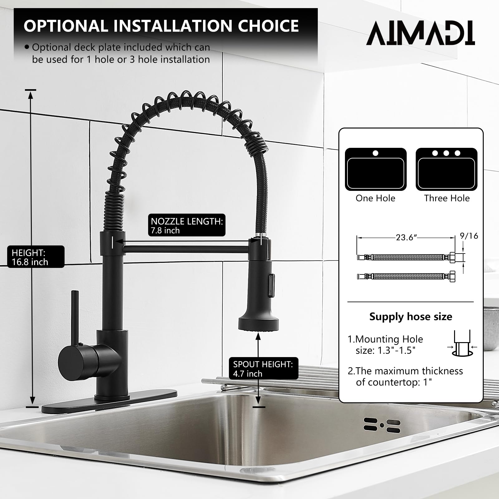 AIMADI pull-down sprayer faucet ideal for rinsing large pots and sinks