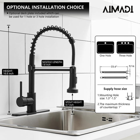 AIMADI pull-down sprayer faucet ideal for rinsing large pots and sinks