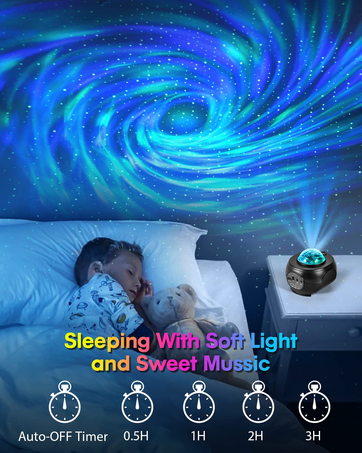 Aimeizi Star Projector Timer Function supports peaceful, scheduled lighting.