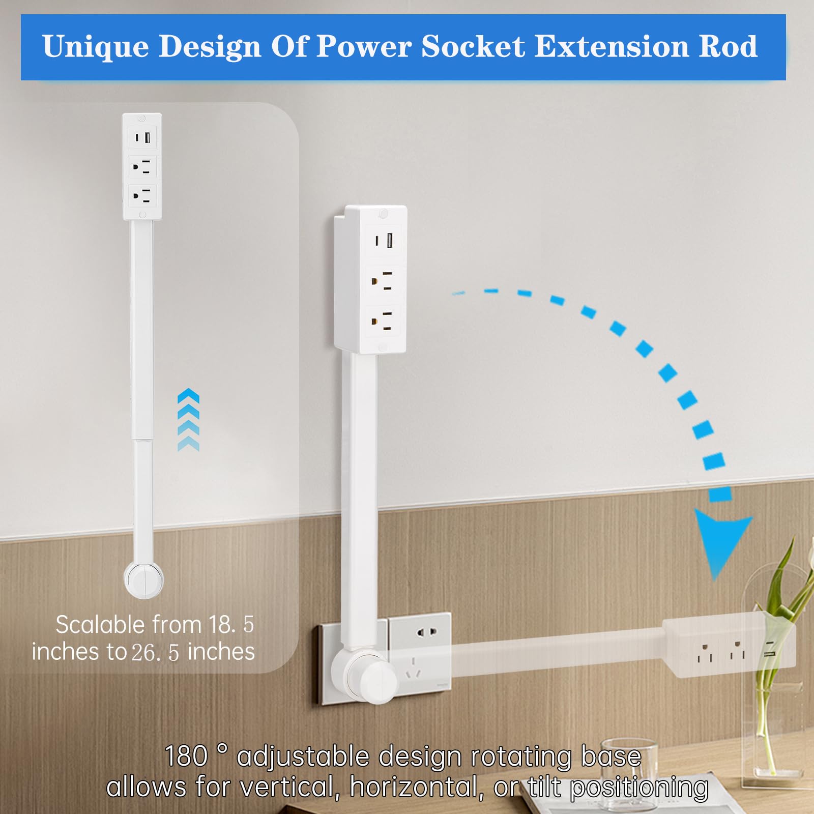 Aimery telescoping extension rod demonstrates simple positioning in small spaces.