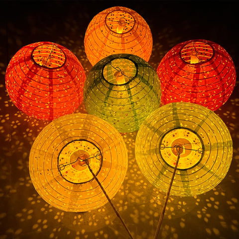 Aiminjey 12-piece round lantern set with LED lights for festive indoor decor