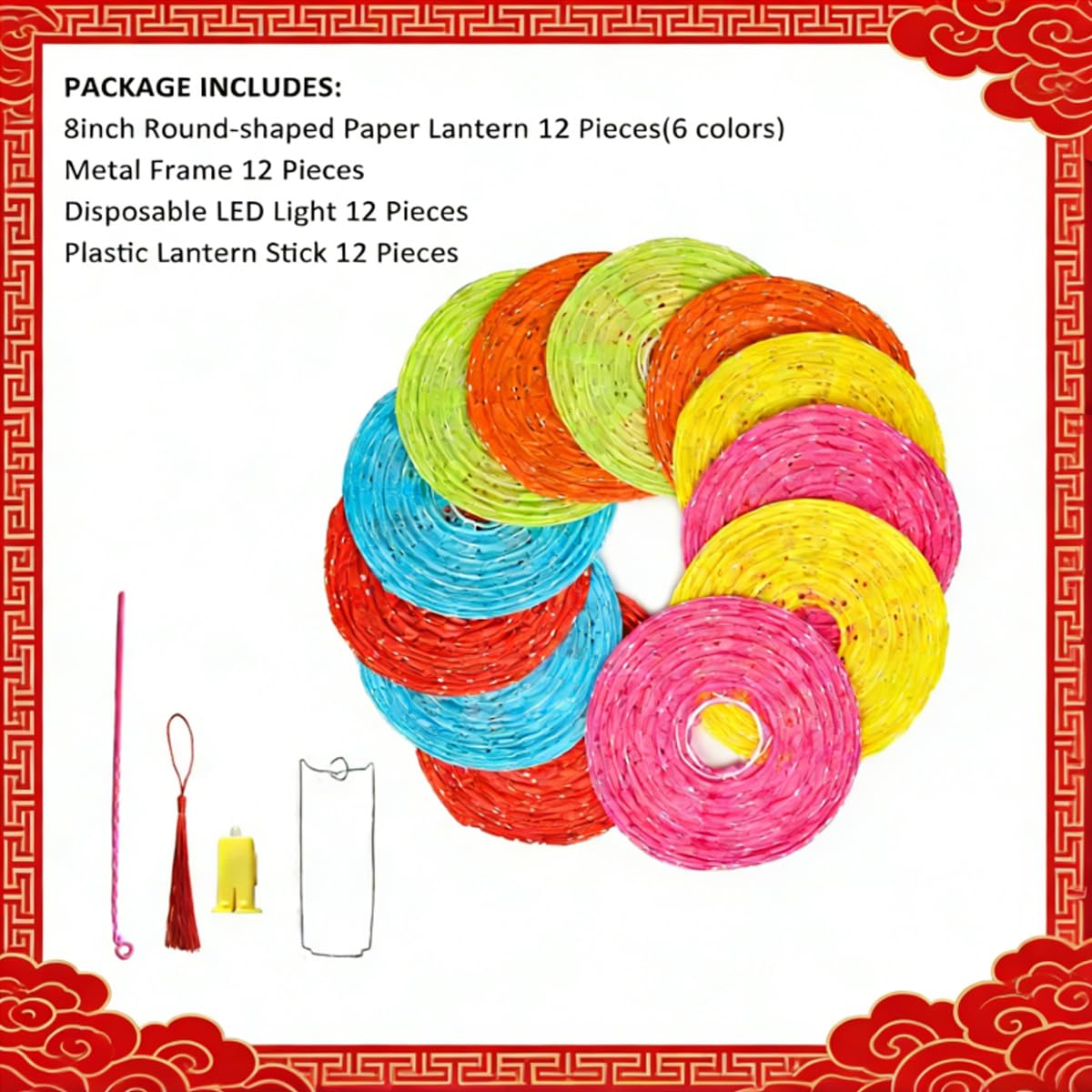 Aiminjey rose-red lantern with tassels for elegant Asian inspired decor