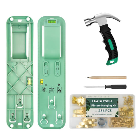 AIMINTSEN picture hanging kit box with organized components enables quick wall mounting