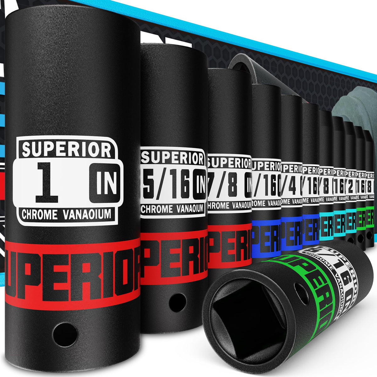 Aiourx 12-piece drive socket set with SAE deep sockets for versatile projects.