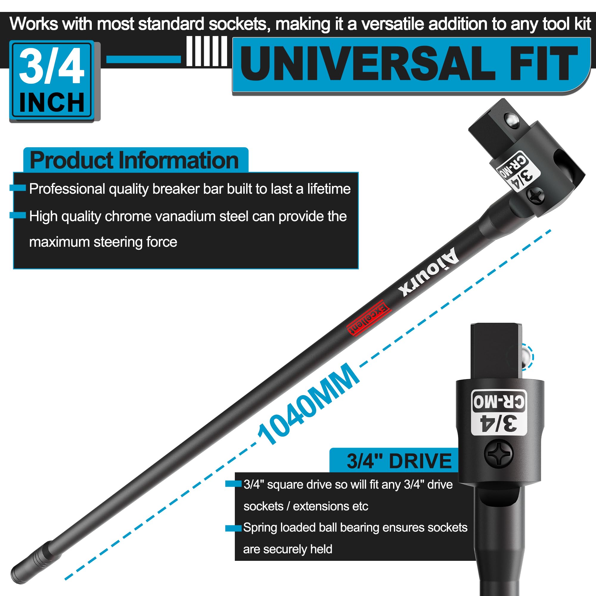 Heavy-duty Aiourx breaker bar head designed for tough torque.
