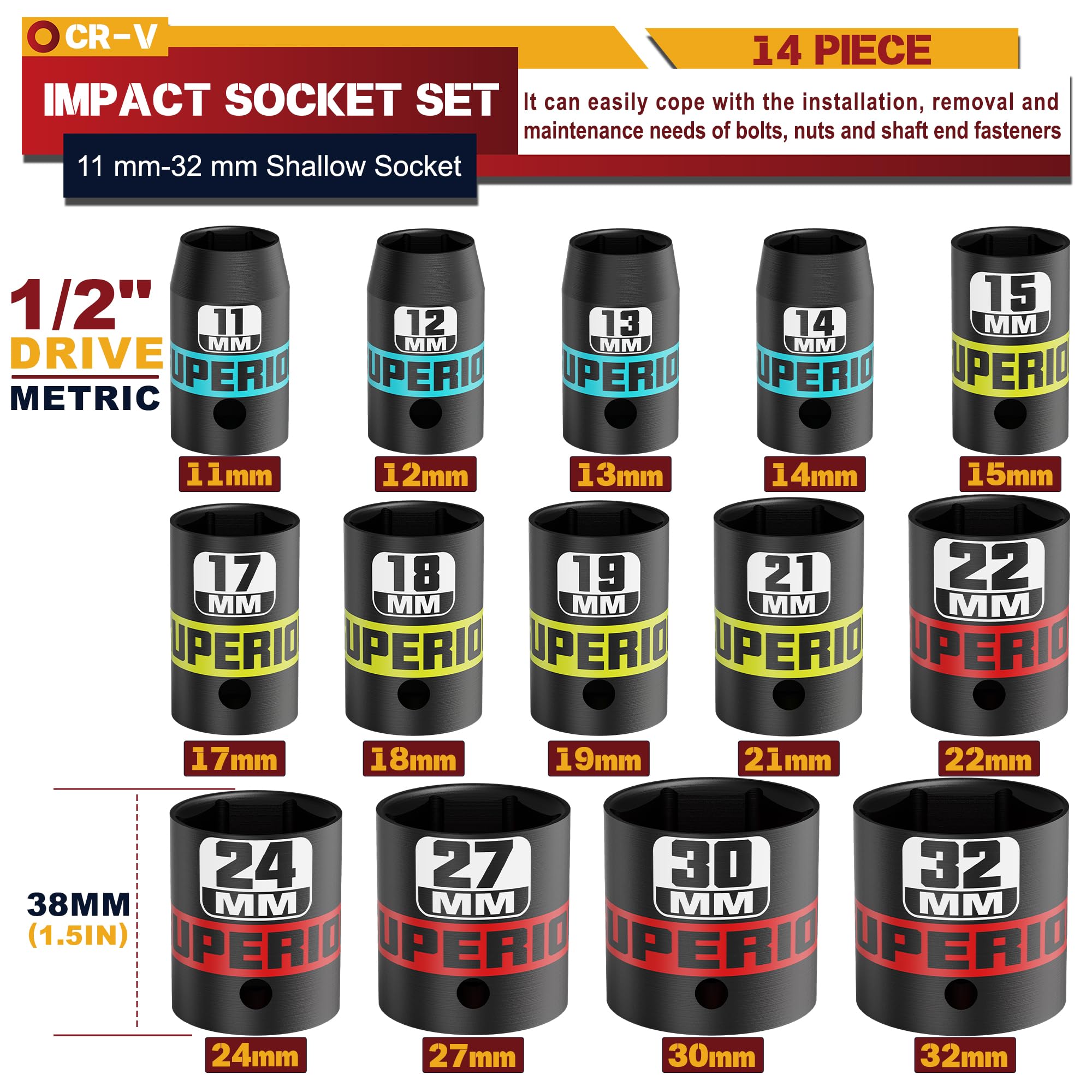Aiourx six-point design provides secure grip on fasteners.