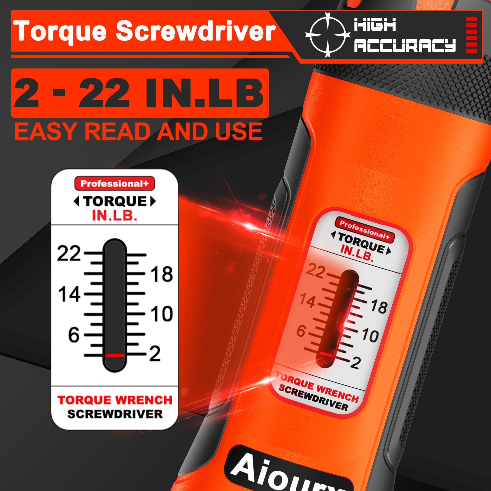 Aiourx torque screwdriver dial and head enable clear, reliable torque readouts.