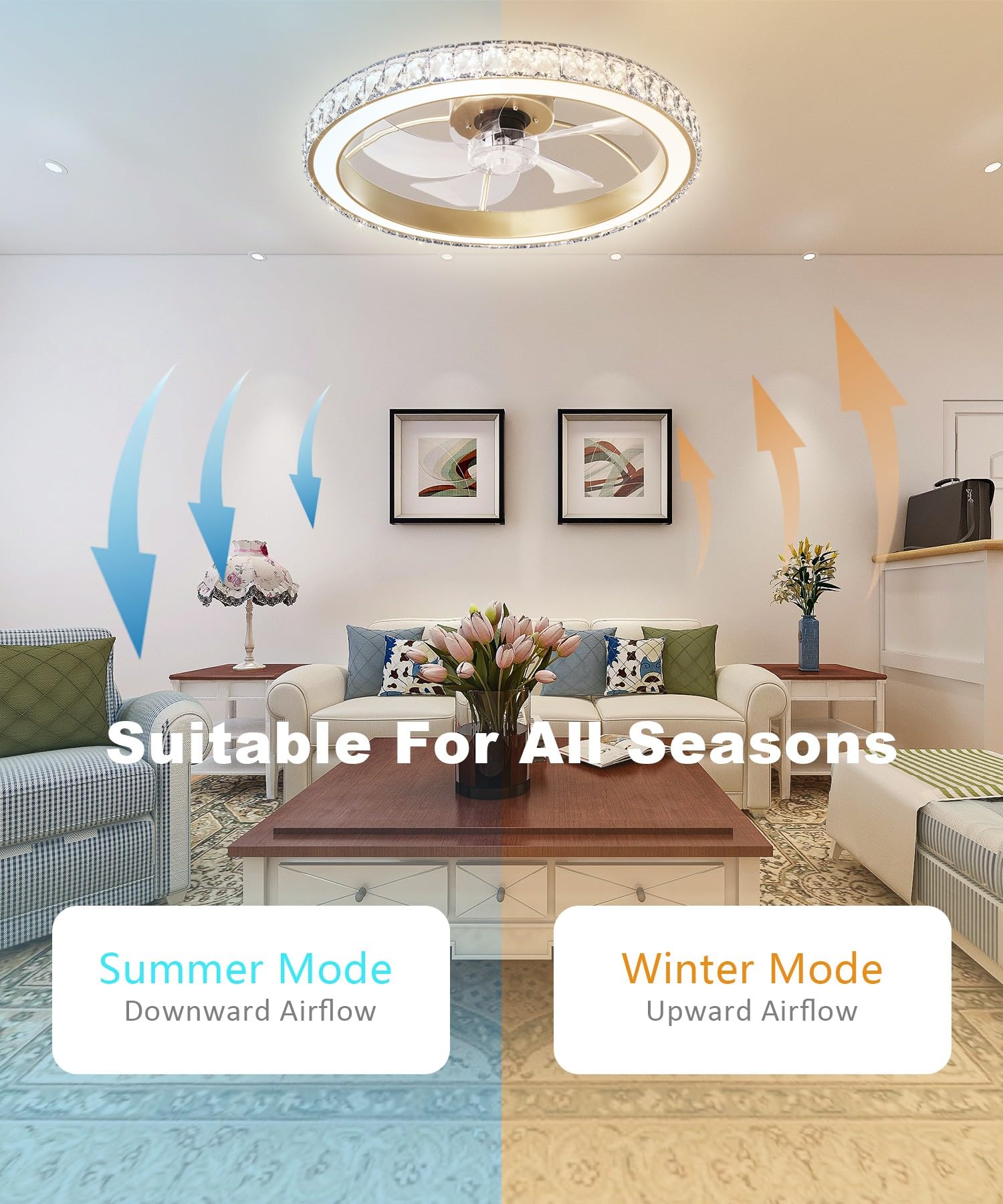 Aipsun 22-inch gold finish ceiling fan with lights complements modern decor