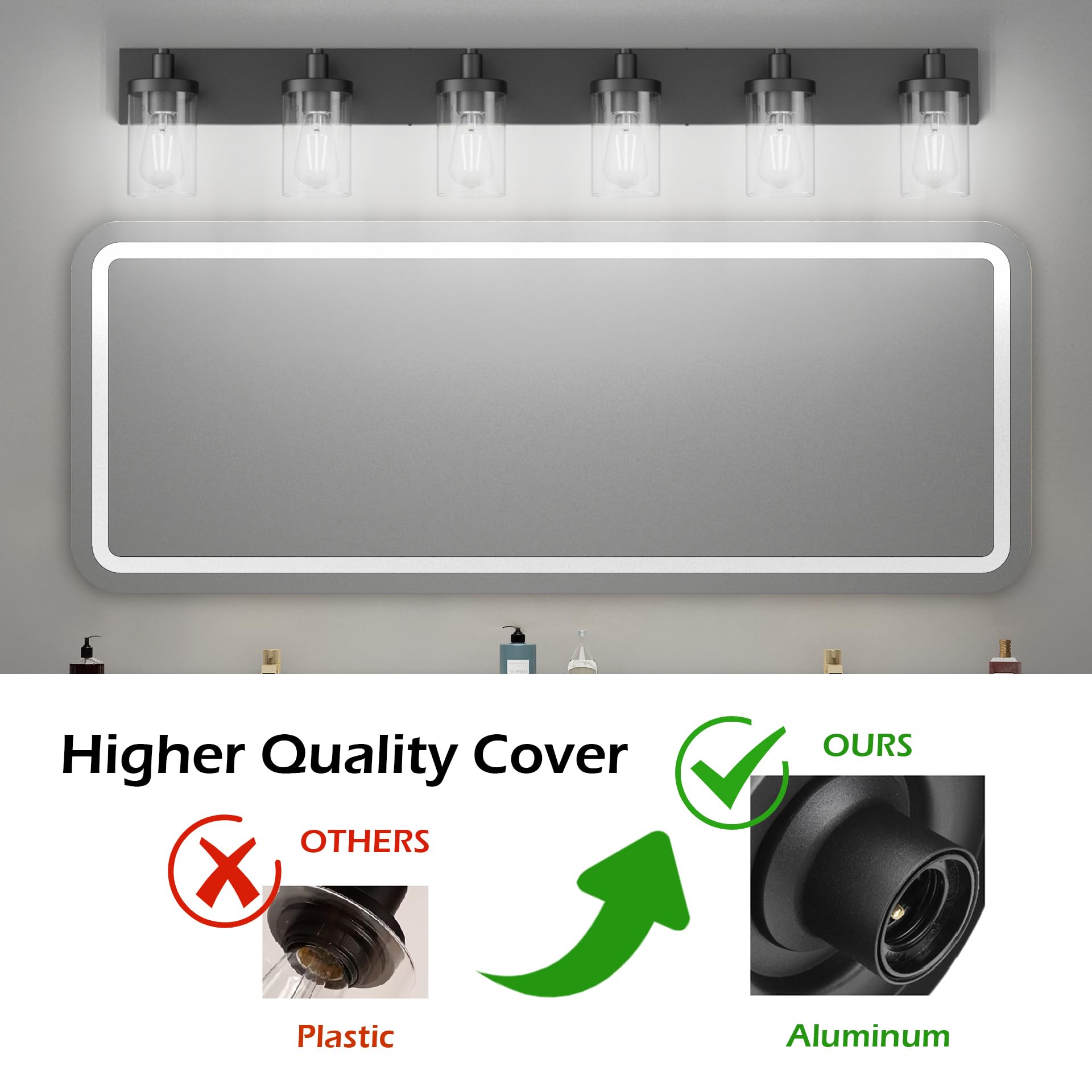 Aipsun black vanity fixture complements industrial or modern decor.